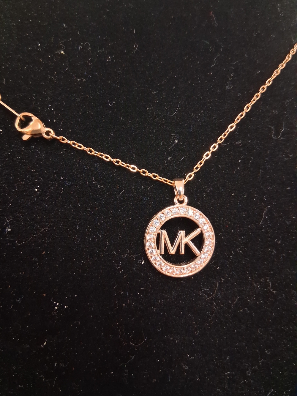 Michael Kors Rose Gold Circle MK Pendant Necklace with Pavé Accent - Picture 2 of 2